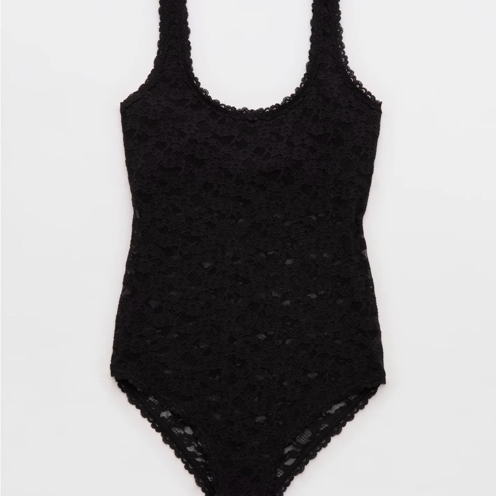 Aerie Show Off BlackVintage Lace Scoop Bodysuit NWT Size Medium - Picture 3 of 4